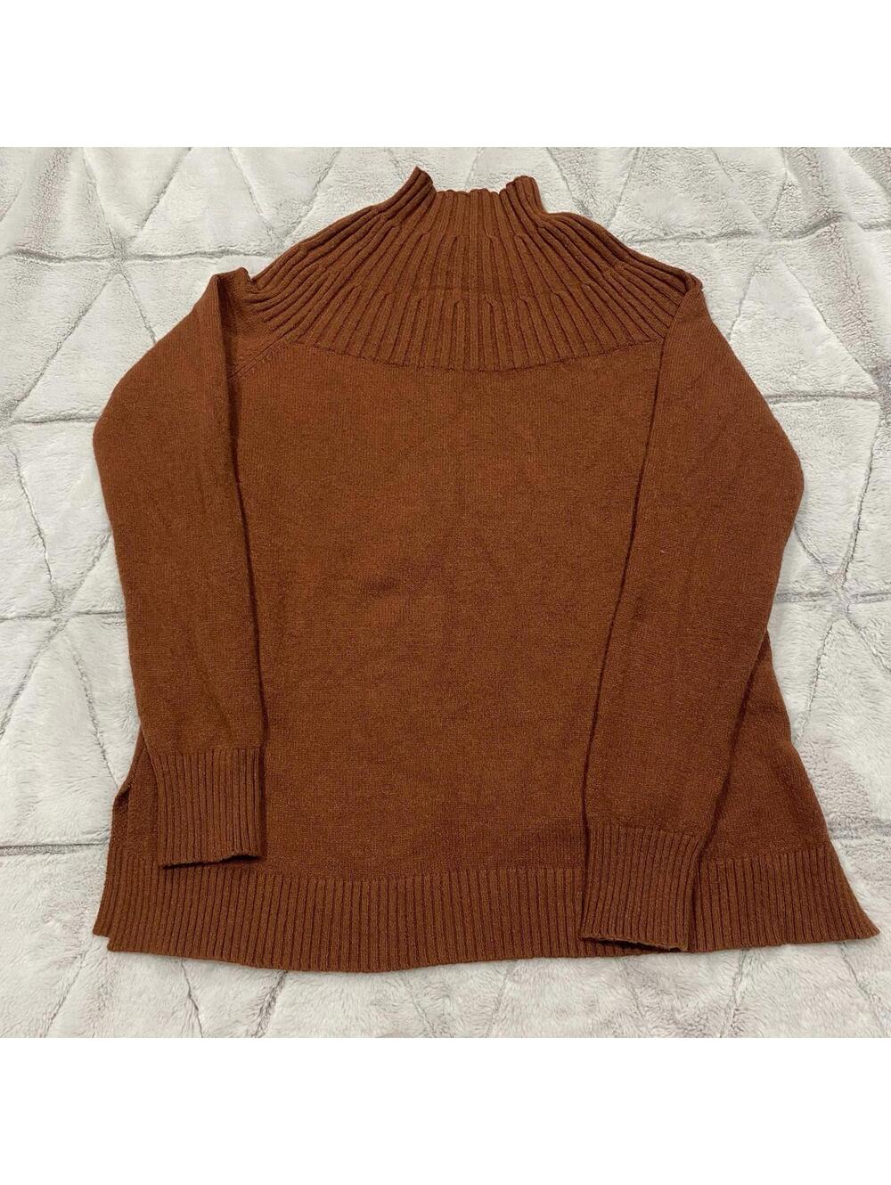 Anthropologie Orange Ribbed Mock Neck Sweater Tunic Size S Women Viscose